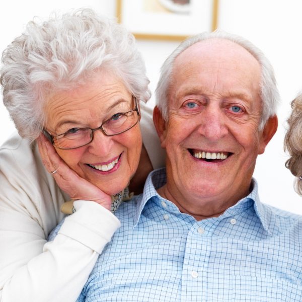 Closeup portrait of a group of old people smiling